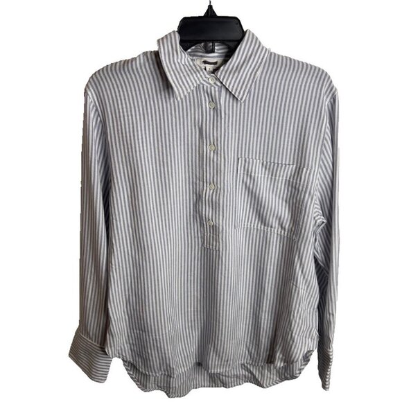 Madewell $88 Drapey Long-Sleeve Popover Shirt in Stripe Size M NT776 - Picture 2 of 7
